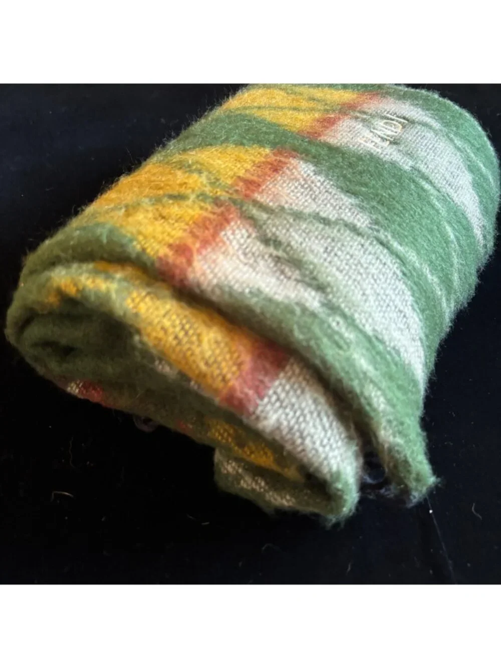 Vintage Scarf Fendi Italy Wool Green Yellow Argyle Plaid Designer Fringe Warm